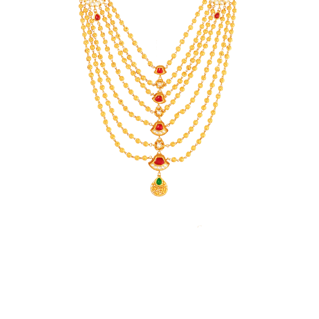 Magnificent Antique Patta Haaram With Kundan & Gemstones in 22K Gold