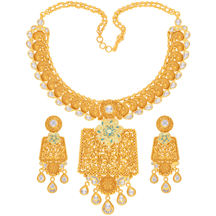 Delightful Antique Necklace Set With Kundan & Gemstones in 22K Gold