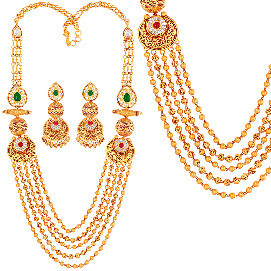 Artistic Antique Paata Haaram With Kundan & Gemstones in 22K Gold