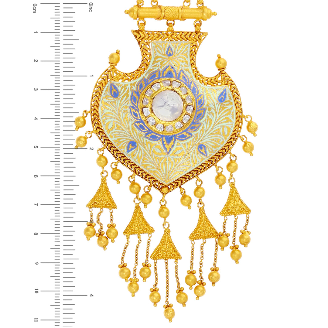 Detailed Antique Minakari Patta Haaram with Kundan in 22K Gold