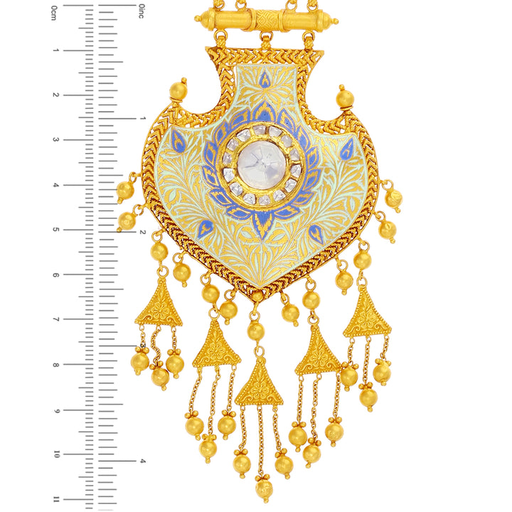 Detailed Antique Minakari Patta Haaram with Kundan in 22K Gold