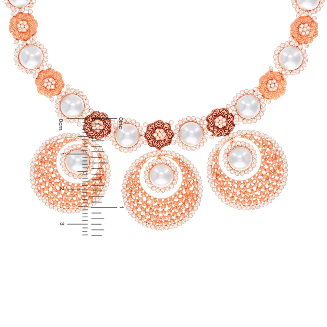 Ravishing Antique Necklace Set With White Polki & Pearl in 22K Rose Gold