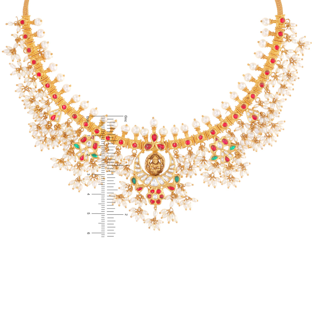 Ravishing Antique Laxmi Gutta Pusalu Necklace Set With Kundan & Gemstones in 22K Gold