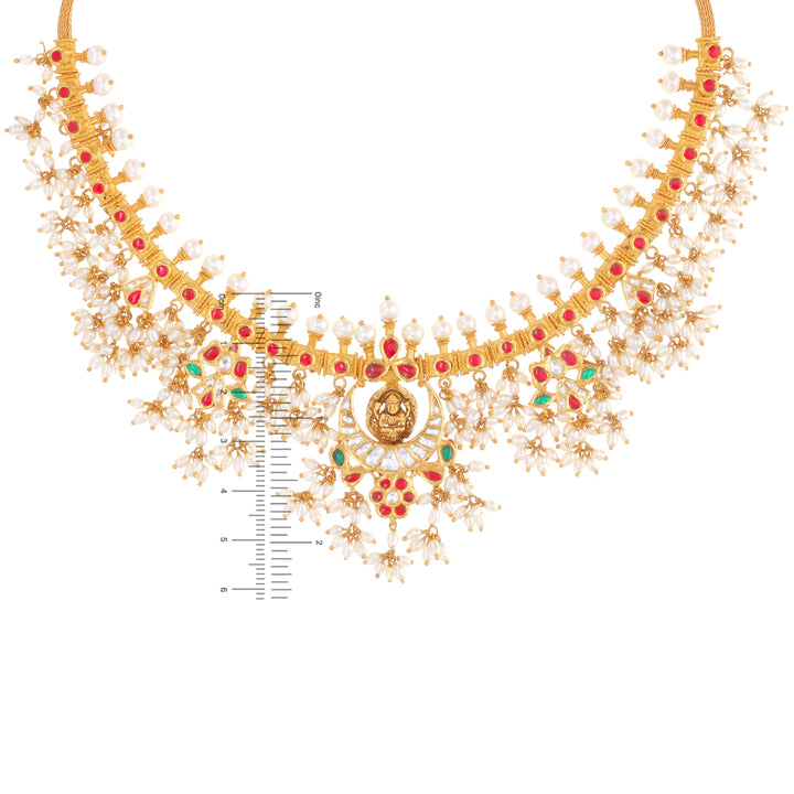 Ravishing Antique Laxmi Gutta Pusalu Necklace Set With Kundan & Gemstones in 22K Gold
