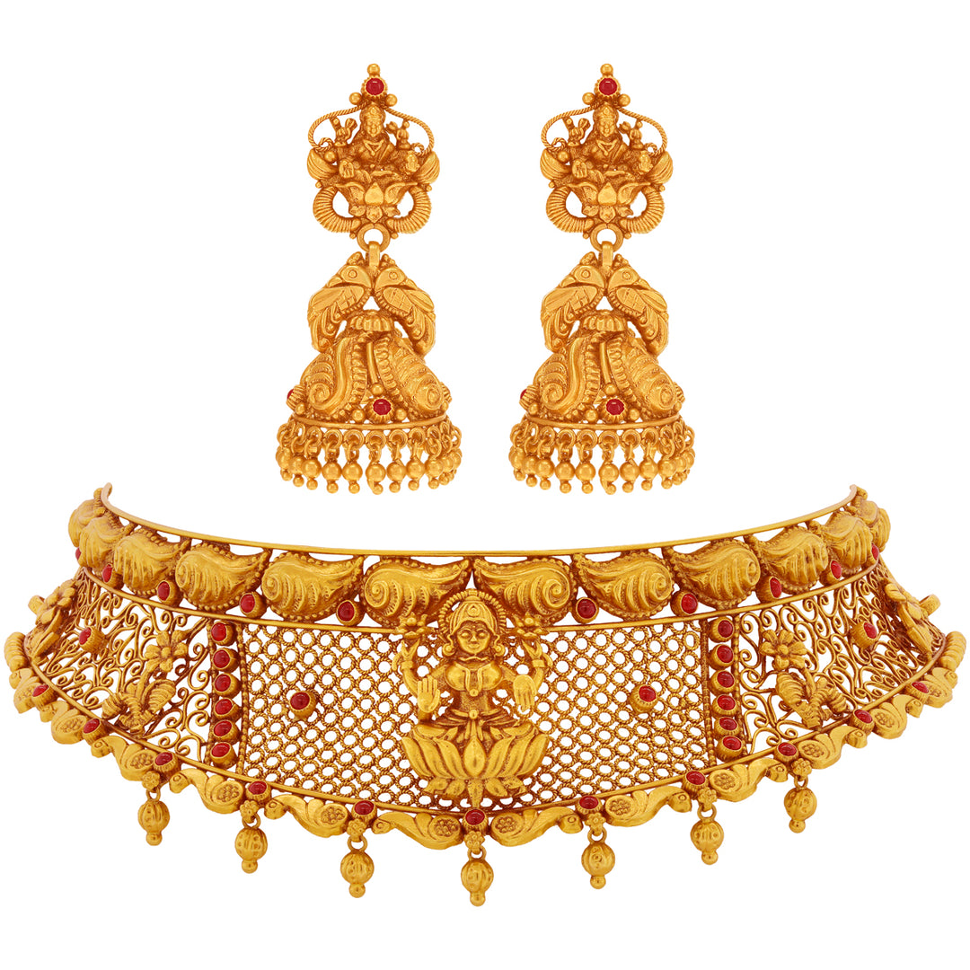 Sophisticated Antique Laxmi Choker Set With Gemstones in 22K Gold