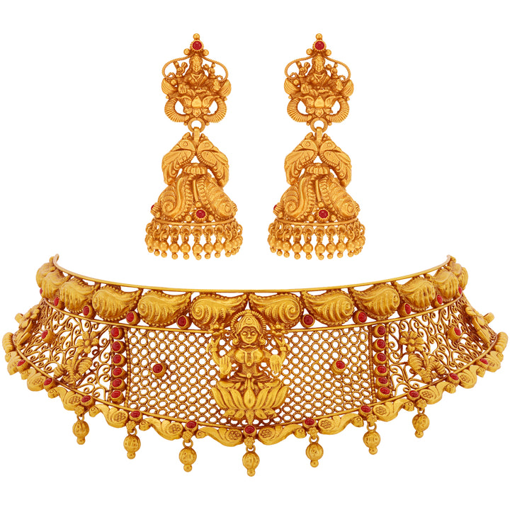 Sophisticated Antique Laxmi Choker Set With Gemstones in 22K Gold