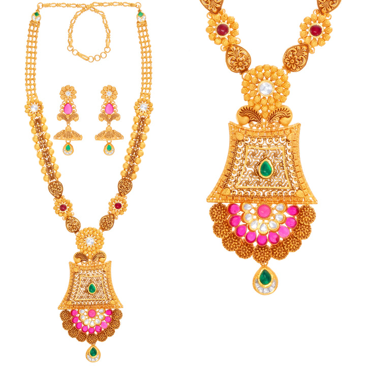 Stunning Antique Patta Haaram With Kundan & Gemstones in 22K Gold