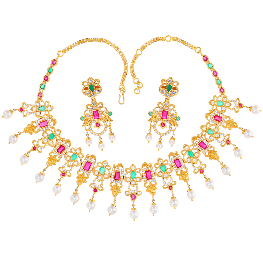 Magnificent Antique Necklace Set With Gemstones in 22K Gold
