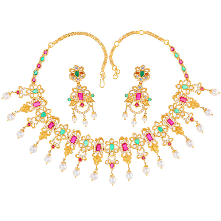 Magnificent Antique Necklace Set With Gemstones in 22K Gold