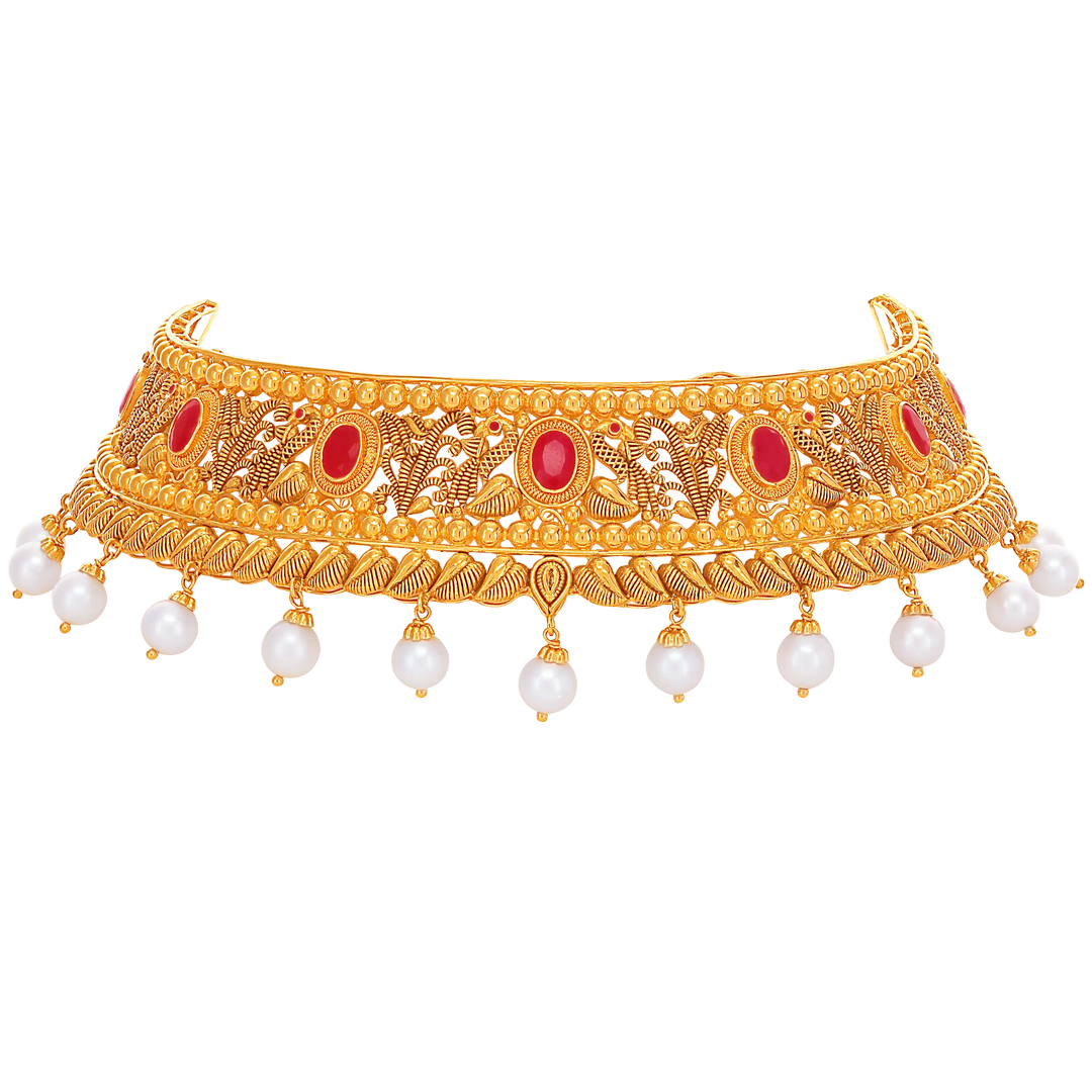 Artistic Antique Choker Set With Ruby & Gemstones in 22K Gold