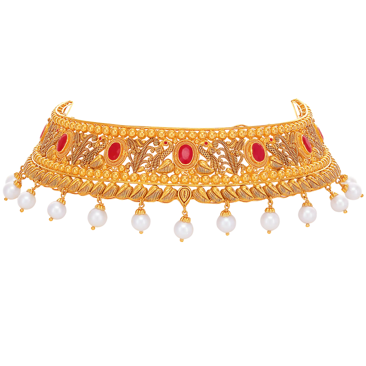 Artistic Antique Choker Set With Ruby & Gemstones in 22K Gold