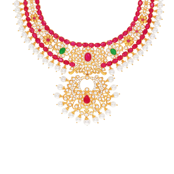 Magnificent Antique Necklace Set With Ruby Emerald & Gemstones in 22K Gold