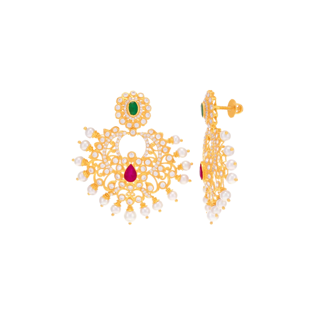 Magnificent Antique Necklace Set With Ruby Emerald & Gemstones in 22K Gold