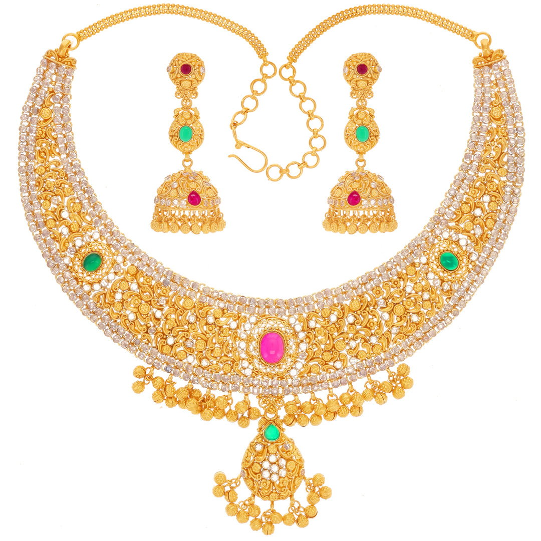 Ravishing Antique Necklace Set With Gemstones in 22K Gold