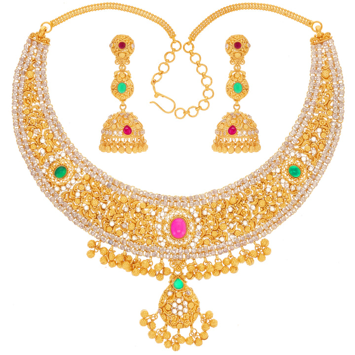 Ravishing Antique Necklace Set With Gemstones in 22K Gold