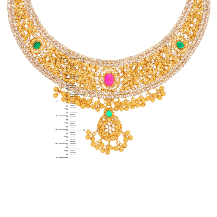 Ravishing Antique Necklace Set With Gemstones in 22K Gold