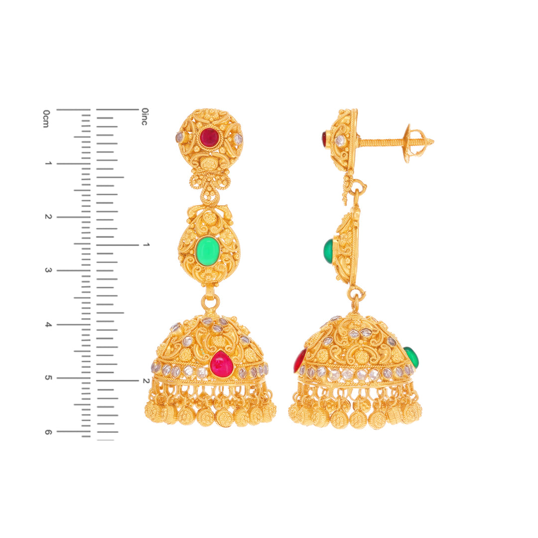 Ravishing Antique Necklace Set With Gemstones in 22K Gold