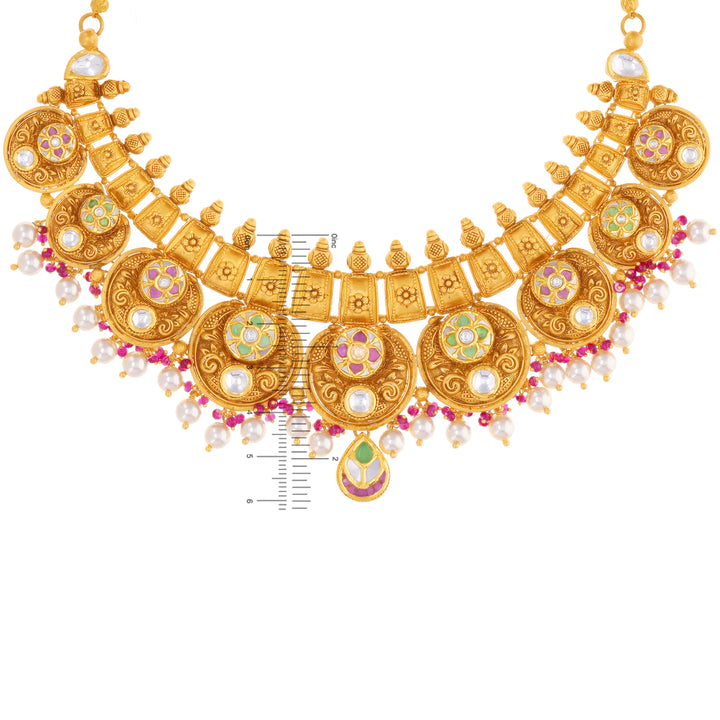Beautiful Antique Necklace Set With Kundan & Gemstones in 22K Gold