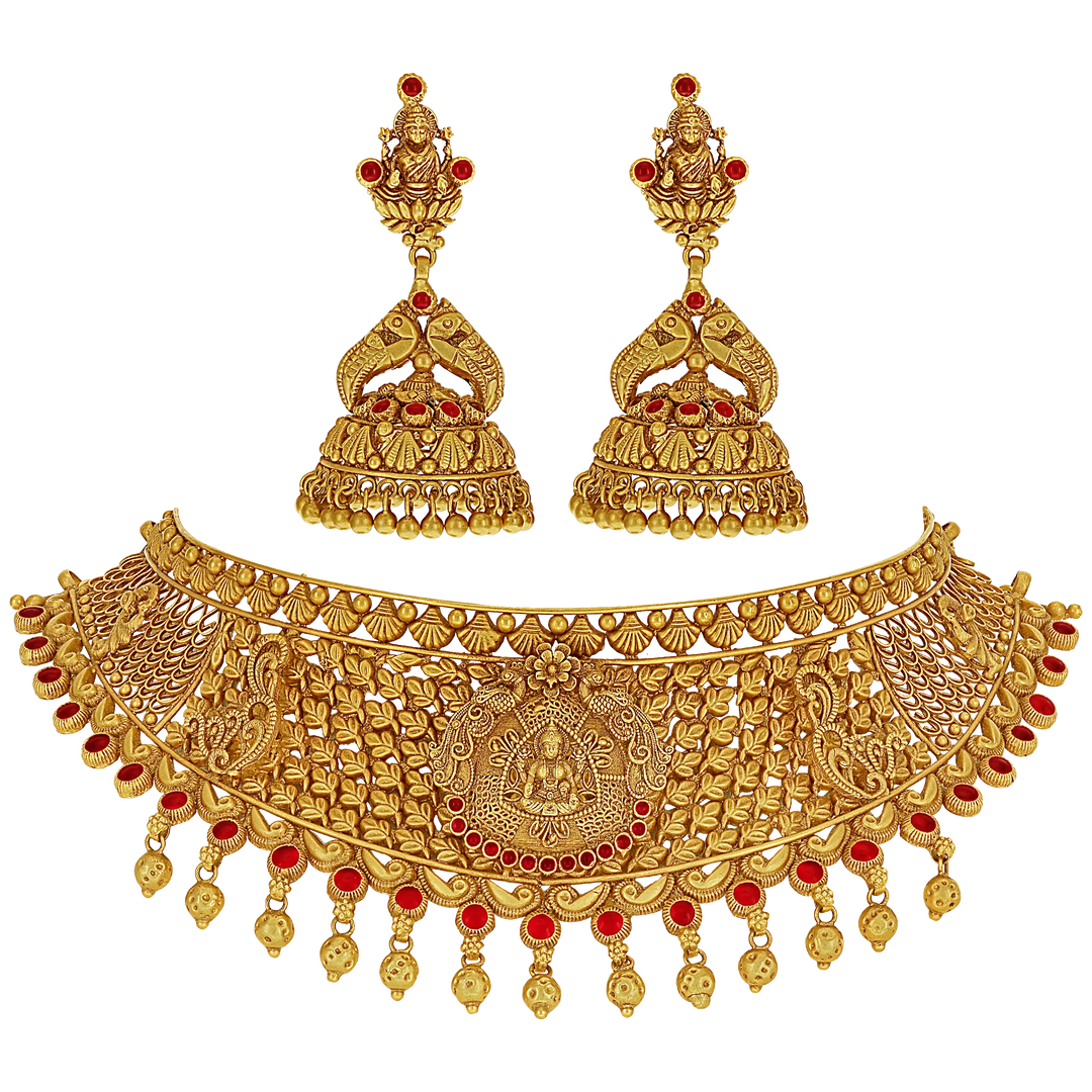 Elegant Antique Laxmi Choker Set with Gemstones in 22K Gold