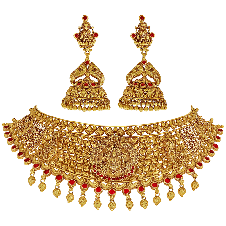 Elegant Antique Laxmi Choker Set with Gemstones in 22K Gold