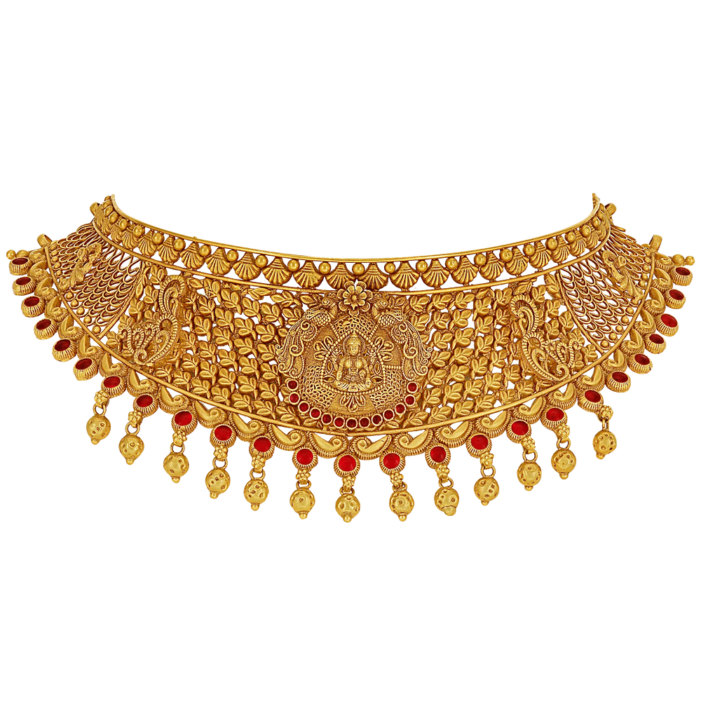 Elegant Antique Laxmi Choker Set with Gemstones in 22K Gold