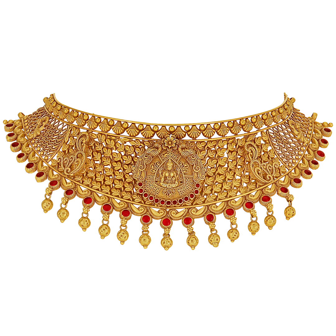 Elegant Antique Laxmi Choker Set with Gemstones in 22K Gold