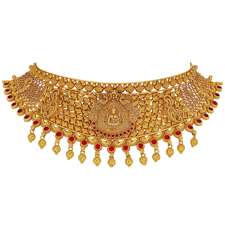 Elegant Antique Laxmi Choker Set with Gemstones in 22K Gold