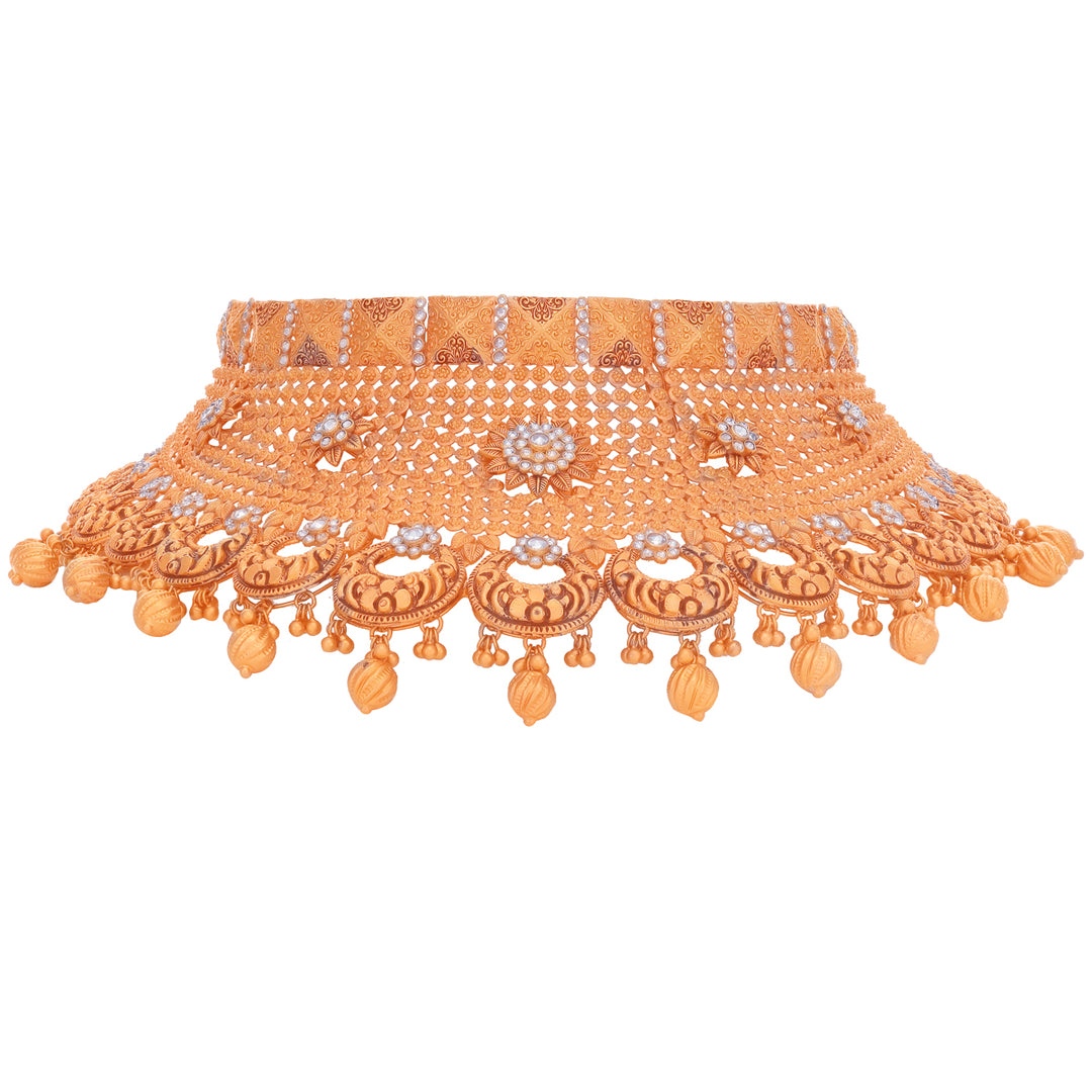 Precious Antique Choker Set With White Polki in 22K Rose Gold