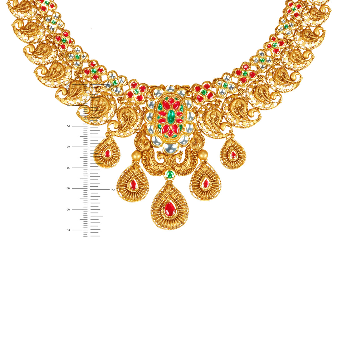 Exquisite Antique Necklace Set with Kundan Gemstones in 22K Gold