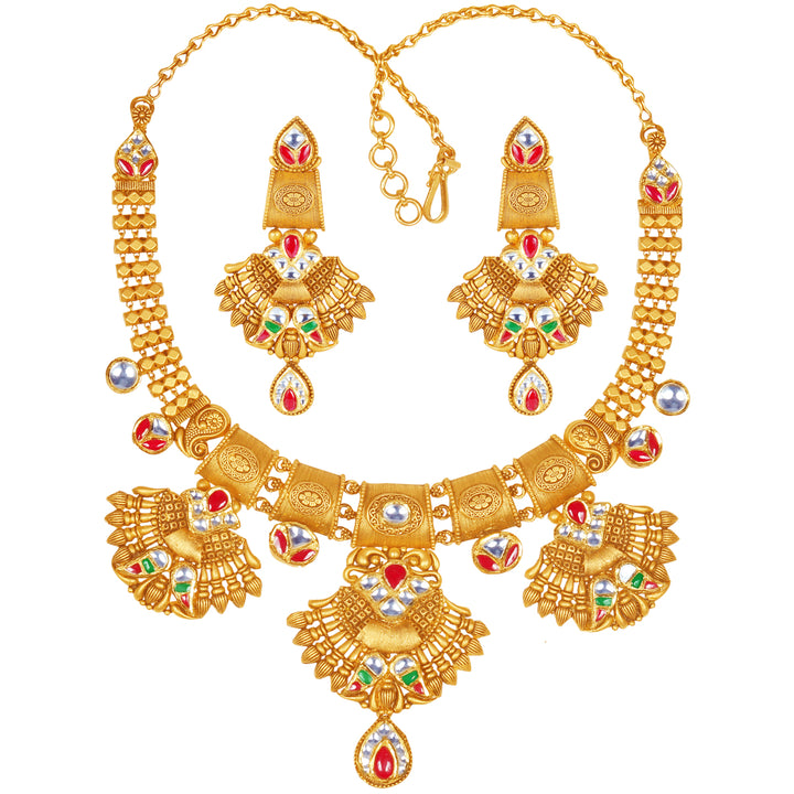 Distinctive Antique Necklace Set with Kundan Gemstones in 22K Gold