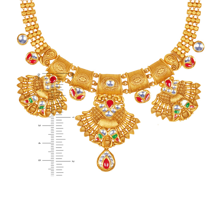 Distinctive Antique Necklace Set with Kundan Gemstones in 22K Gold