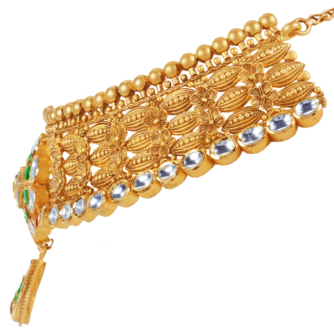 Ornamental Antique Choker Set with Kundan Gemstones in 22K Gold