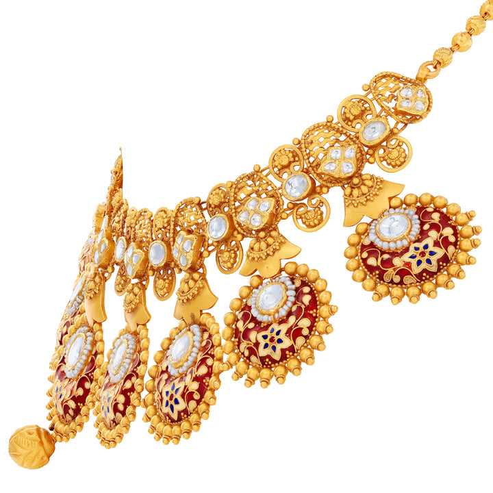 Antique Minakari Choker Set with Kundan & Gemstones in 22K Gold