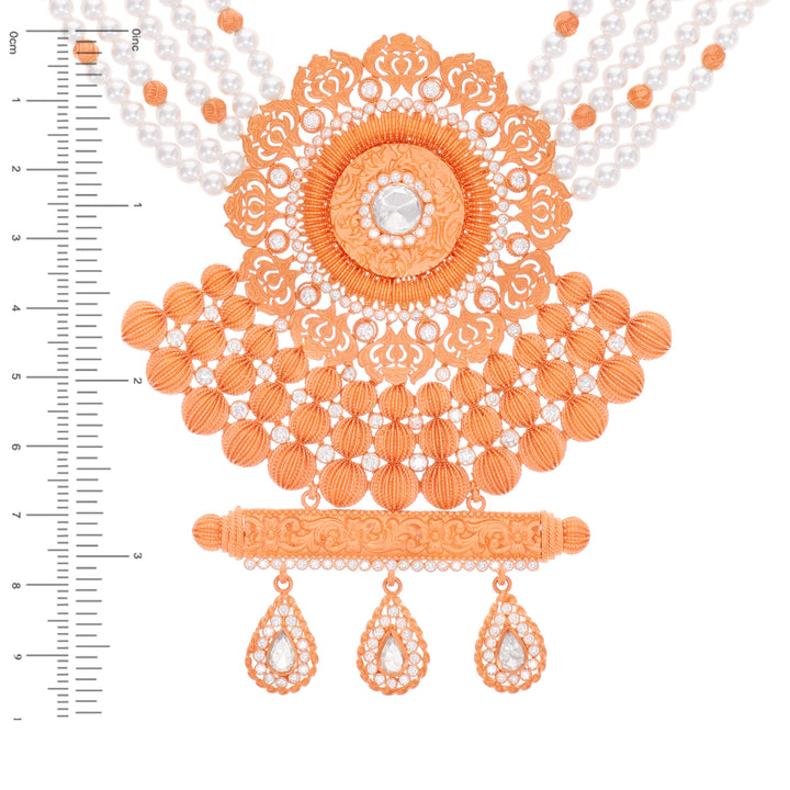 Enchanting Antique Necklace Set With White Polki & Pearl in 22K Rose Gold