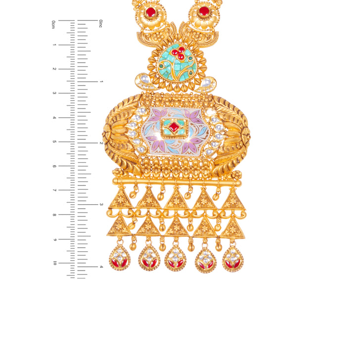 Classic Antique Minakari Patta Haaram With Kundan & Gemstones in 22K Gold