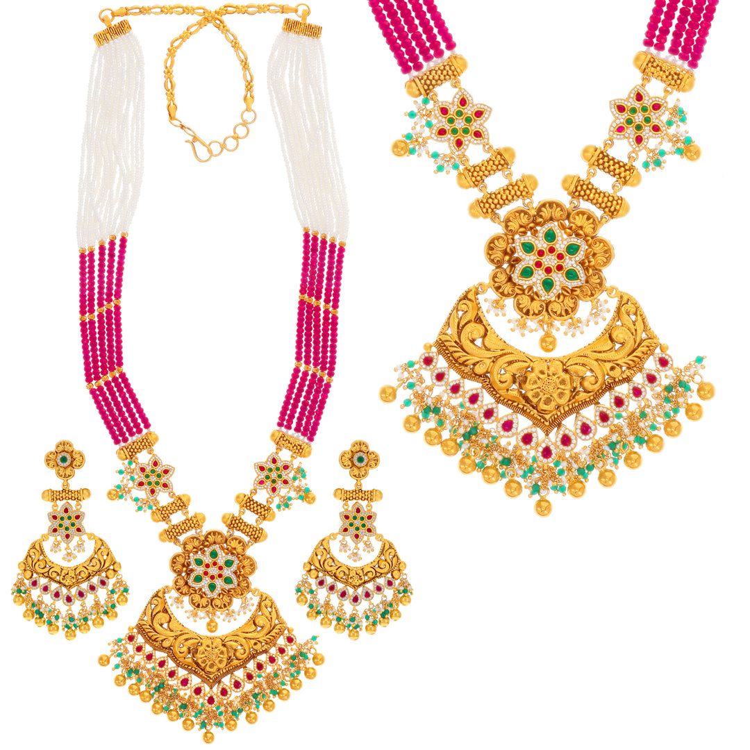 Detailed Antique Patta Haaram With Kundan & Gemstones in 22K Gold