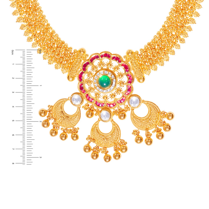 Delightful Antique Necklace Set With Kundan & Gemstones in 22K Gold