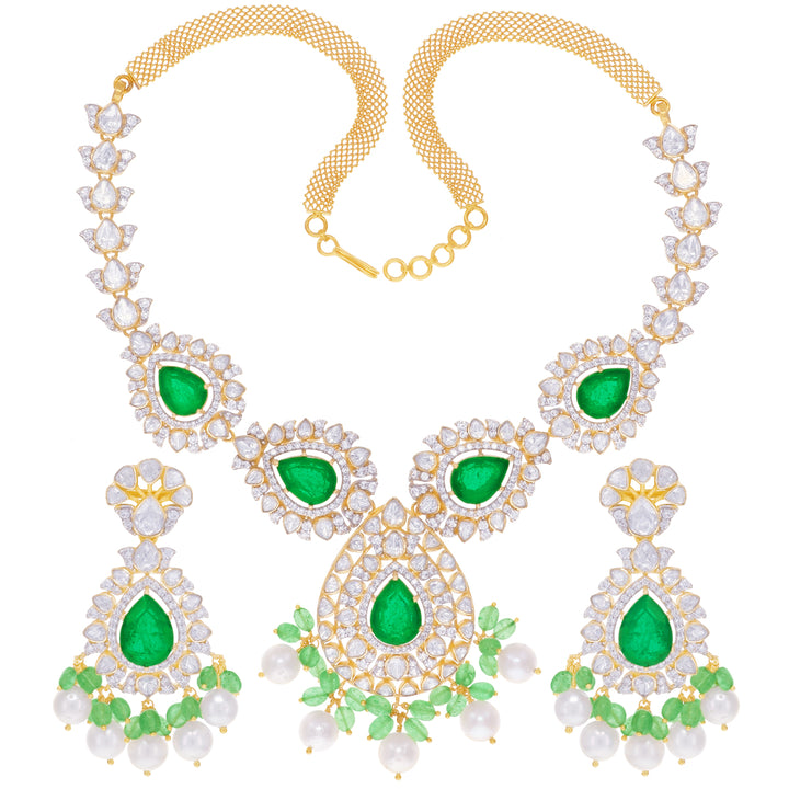 Classic Antique Necklace Set With Kundan & Gemstones in 18K Gold