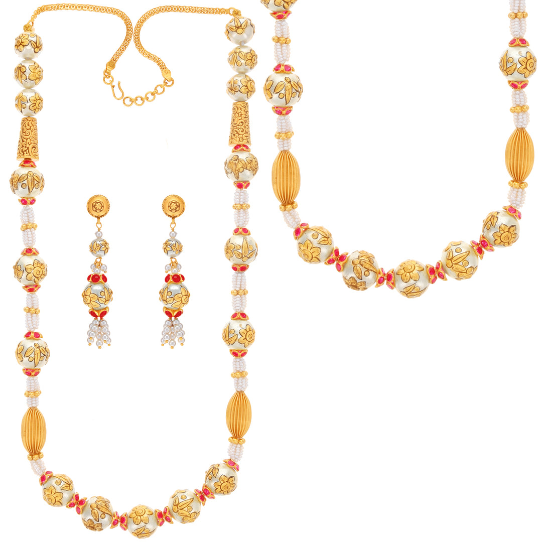 Exquisite Antique Paata Haaram With Pearl & Ruby in 22K Gold