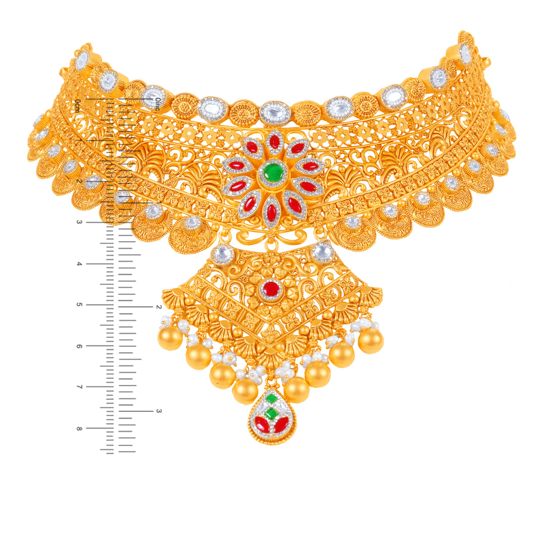 Ravishing Antique Choker Set With Kundan & Gemstones in 22K Gold