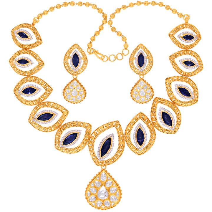 Precious Antique Necklace Set With Kundan & Gemstones in 22K Gold