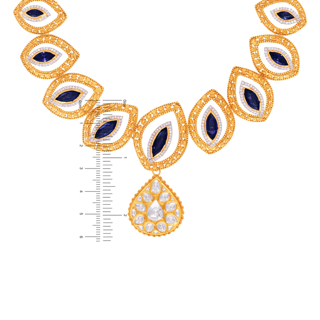 Precious Antique Necklace Set With Kundan & Gemstones in 22K Gold