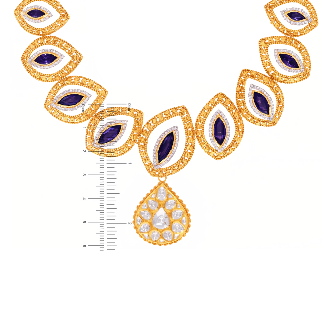 Precious Antique Necklace Set With Kundan & Gemstones in 22K Gold