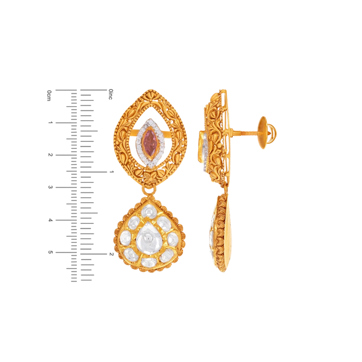 Ravishing Antique Necklace Set With Kundan & Gemstones in 22K Gold