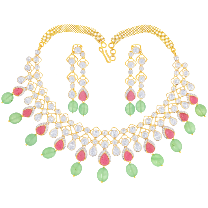 Beautiful Antique Necklace Set With Kundan & Gemstones in 18K Gold