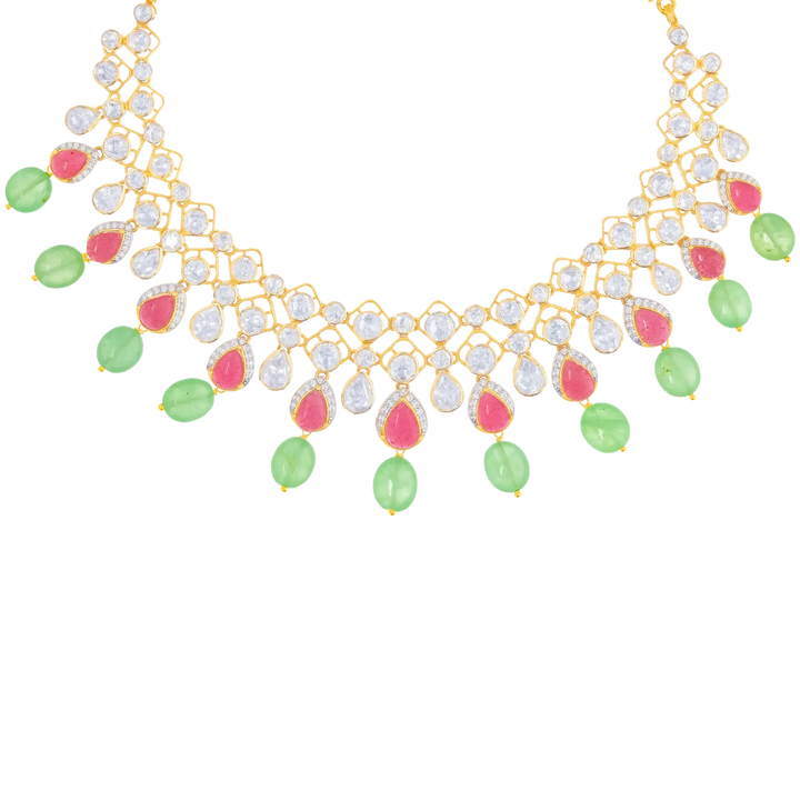 Beautiful Antique Necklace Set With Kundan & Gemstones in 18K Gold