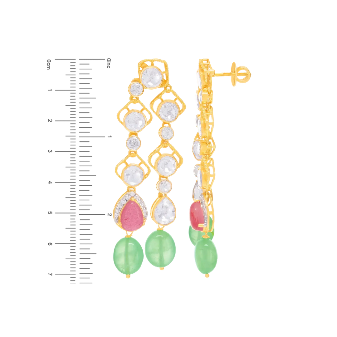 Beautiful Antique Necklace Set With Kundan & Gemstones in 18K Gold