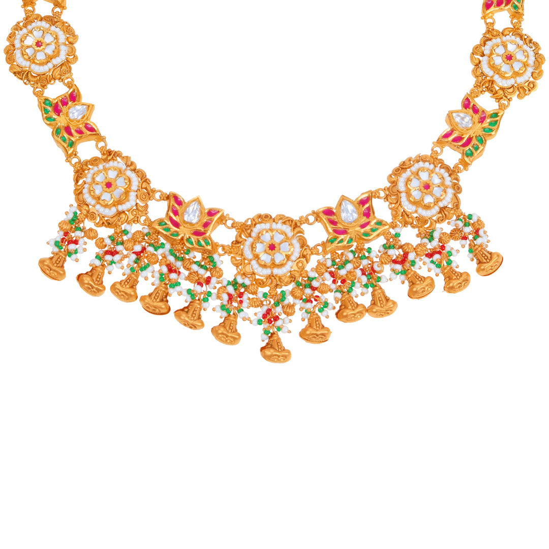 Gorgeous Antique Necklace Set With Kundan & Gemstones in 22K Gold