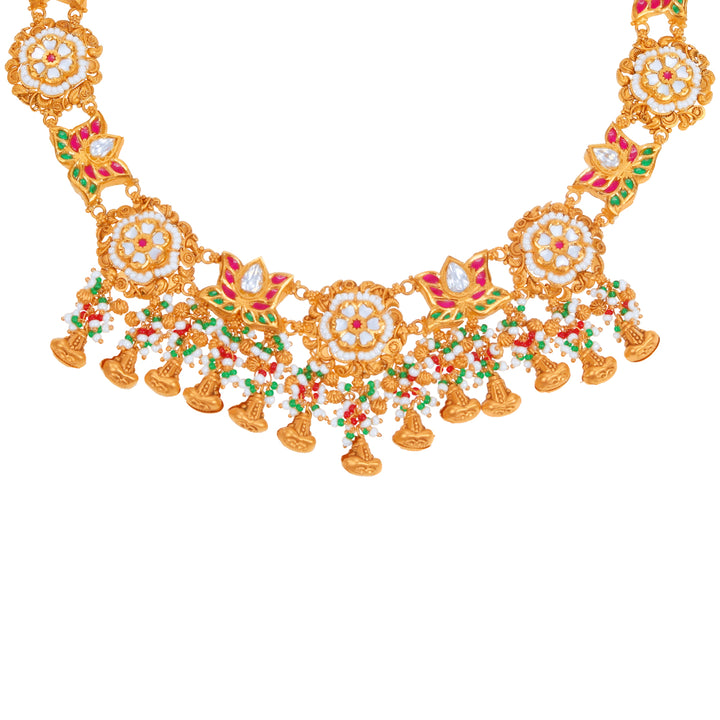 Gorgeous Antique Necklace Set With Kundan & Gemstones in 22K Gold