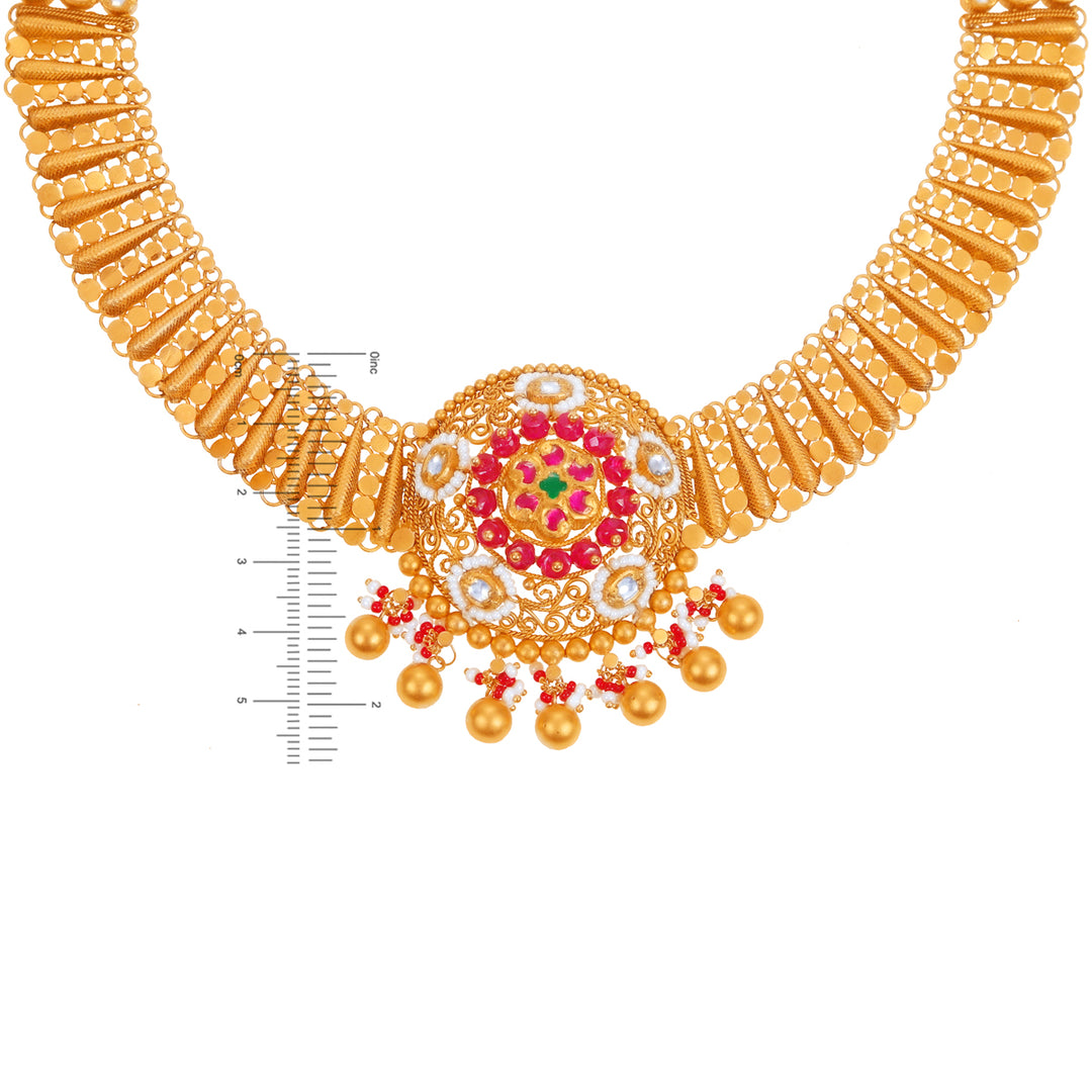 Stunning Antique Necklace Set With Kundan & Gemstones in 22K Gold